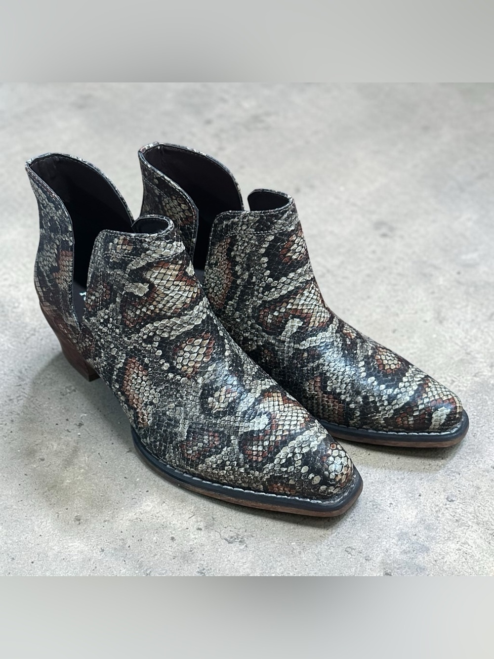 Roper Women's Ava Leather Faux Snake-Print Ankle Boots in Brown and Black